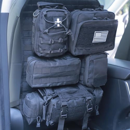 Universal Tactical Car Seat Back Organizer Bag Tactical Molle Vehicle Organizers Panel Vehicle Protector Organizers with 5 Detachable Pouches for Car