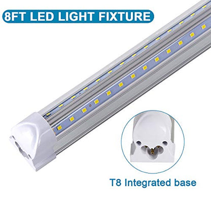 12-Pack) 8ft LED Shop Light Fixture, 100W 15000LM 6000K, Cold White, V Shape, Clear Cover, Hight Output, Linkable Shop Lights, T8 LED Tube Lights for Garage 8 Foot with Plug