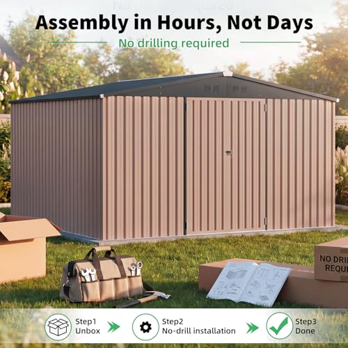 10' x 12' Large Waterproof Metal Outdoor Storage Shed