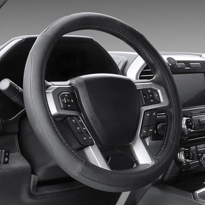 Black Microfiber Leather Auto Car Steering Wheel Cover 15 inch