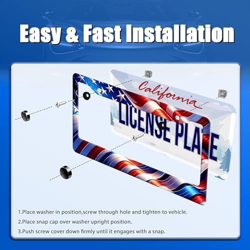 Patriotic American License Plate Frame Stainless Steel Car Accessory 6x12