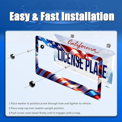 Patriotic American License Plate Frame Stainless Steel Car Accessory 6x12