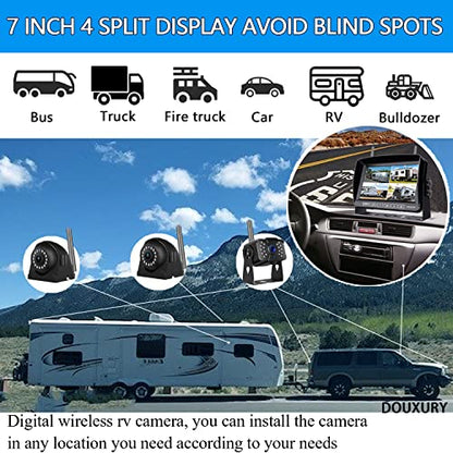 Wireless Backup Camera for RV Truck Trailer Camper Bus 5th Wheel 3 Rear (4 Count)