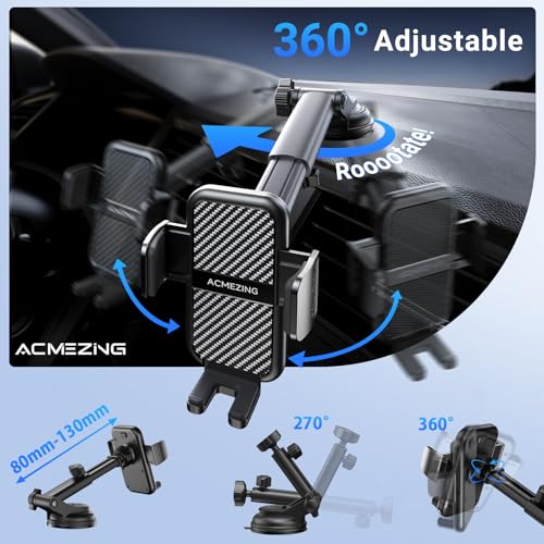 3-in-1 Car Phone Holder [122+LBS Strongest Suction & Stable Clamp Arm] 360° Adjustable Car Phone Mount, Cell Phone Holders for Your Car for Dashboard Vent, All Smartphones & Car Models