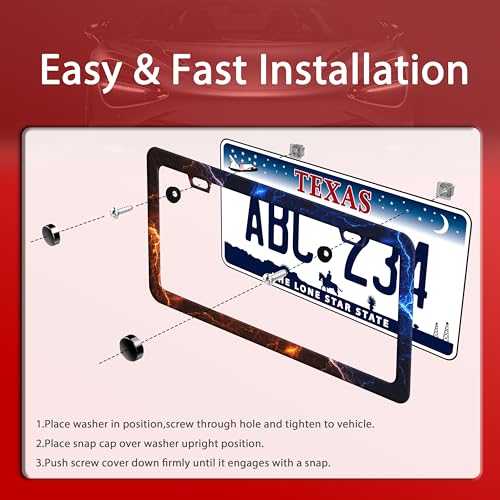 Red Blue Lightning Stainless Steel License Plate Frame for US Cars Decor