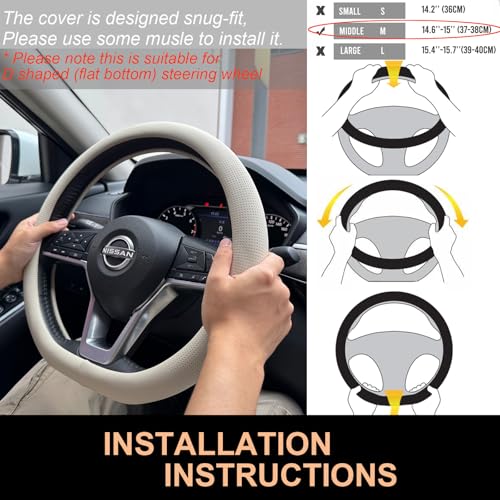 D Shaped Nappa Leather Steering Wheel Cover 14.5In