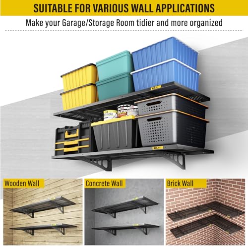 2Pack 1.64x4ft Adjustable Metal Garage Wall Shelving Heavy Duty Garage Storage Shelf Wall Mounted Black (2 Count)