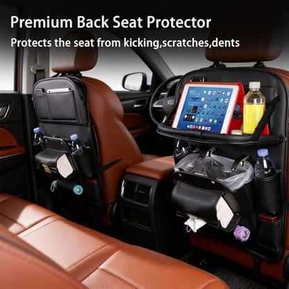 Universal Premium Leather Foldable Car Backseat Organizer with Table Tray