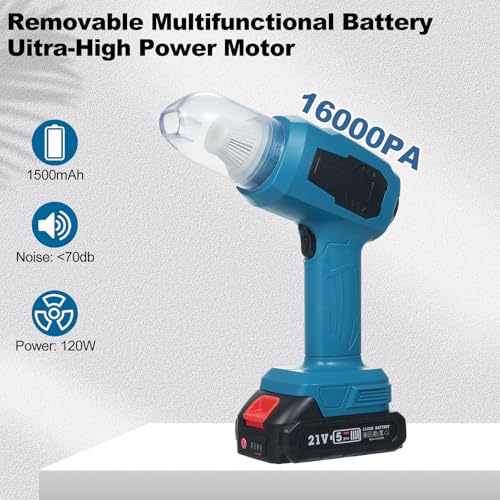 4-in-1 Portable Vacuum Cleaner High Power 16000PA Suction Handheld Car Vacuum with 1500mAh Battery Multi-nozzles for Car Home Office Pet