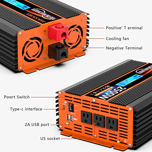 2500 Watt Pure Sine Wave Power Inverter 12V DC to 110V 120V Converter for Family RV Off Grid Solar System Car with Type