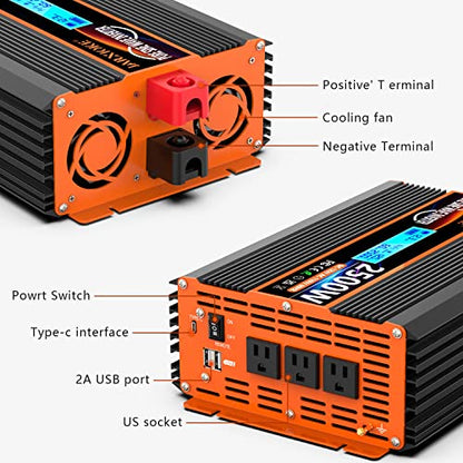 2500 Watt Pure Sine Wave Power Inverter 12V DC to 110V 120V Converter for Family RV Off Grid Solar System Car with Type