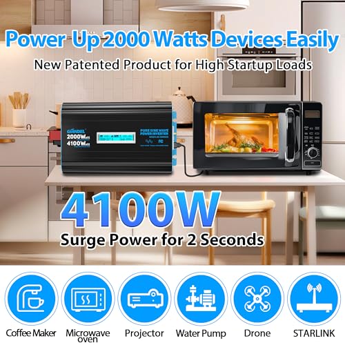 2000 Watt Pure Sine Wave Power Inverter 12V DC to 120V AC