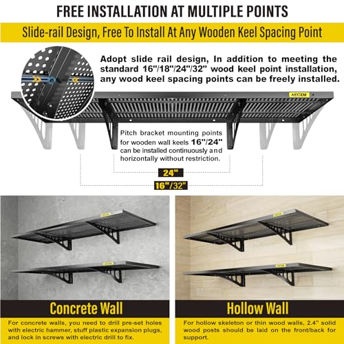 2 Pack 1.64x4ft Adjustable Garage Wall Shelving 560lbs Load Capacity Heavy Duty Wall Mounted Storage Shelf Metal Floating Shelves for Garage (2 Count)