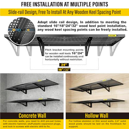 2 Pack 1.64x4ft Adjustable Garage Wall Shelving 560lbs Load Capacity Heavy Duty Wall Mounted Storage Shelf Metal Floating Shelves for Garage (2 Count)