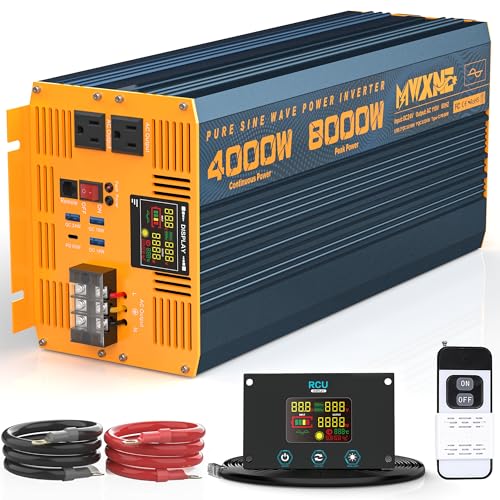 4000W Pure Sine Wave Power Inverter DC 24V to AC 110V 120V for Home RV with Dual AC Outlets 1 USB