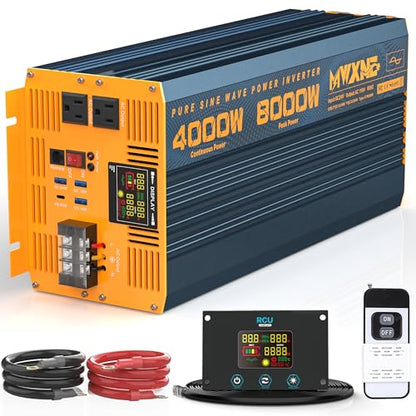 4000W Pure Sine Wave Power Inverter DC 24V to AC 110V 120V for Home RV with Dual AC Outlets 1 USB
