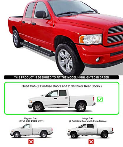 6in Black Stainless Steel Running Boards Compatible with Dodge Ram 1500 2500 3500 Quad Cab 02