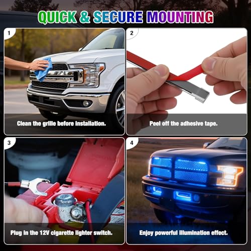 4PCS 12" RGB LED Grille Light Strips with Wireless Remote Control