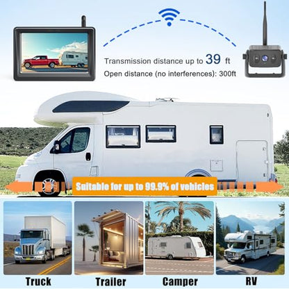 Solar Magnetic Wireless Backup Camera for Truck with 5' Monitor