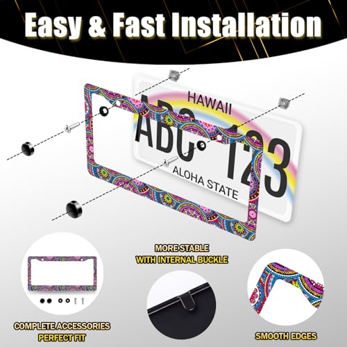 Purple Mandala License Plate Frame Stainless Steel Boho License Holder
