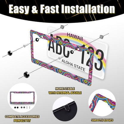 Purple Mandala License Plate Frame Stainless Steel Boho License Holder