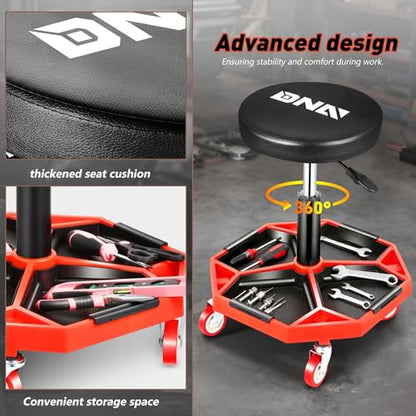 TOOLS 00253 Adjustable Height Pneumatic Garage Seat Rolling Mechanic Stool with Tool Tray Storage