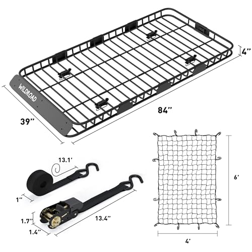 Rooftop Cargo Carrier Combo Roof Rack Cargo Basket 84" x 39" x 4"