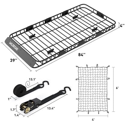 Rooftop Cargo Carrier Combo Roof Rack Cargo Basket 84" x 39" x 4"