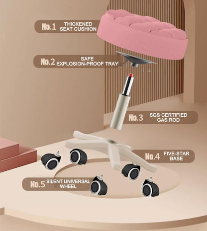 Small Chair Round Rolling Stool with Wheels PU Leather Height Adjustable Swivel Drafting Work SPA Salon Stools Home Office Chair (2 Count)