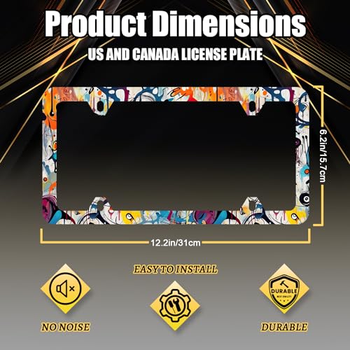 Stainless Steel Abstract Graffiti License Plate Frame 12.3 x 6.3 Inch