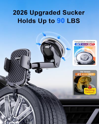 2026 NEW] Car Phone Holder [Upgraded Strongest Suction & Clip] Cell Phone Mount for Dashboard Windshield Vent
