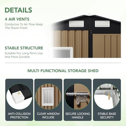 6X4FT Outdoor Steel Storage Shed with Lockable Doors