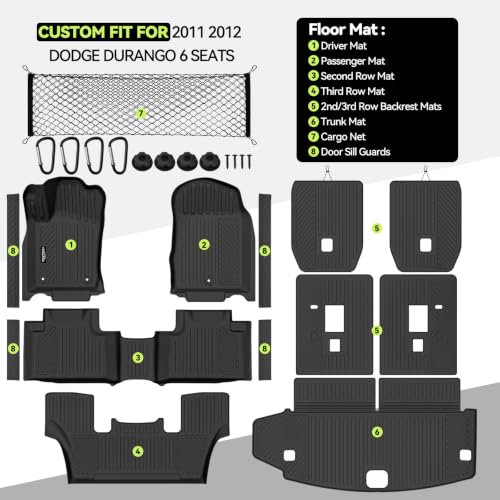 All Weather TPE Floor Mat Set for 2011 2012 Dodge Durango 6 Seats