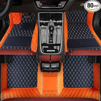 TREGOO All-Weather Anti Slip Floor mat is Suitable mats for floo of All for Tesla Models from 2012 to 2025 (Edge Orange Medium Black Beige)