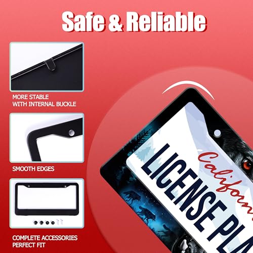 Night Wolf Howling License Plate Frame Stainless Steel 2
