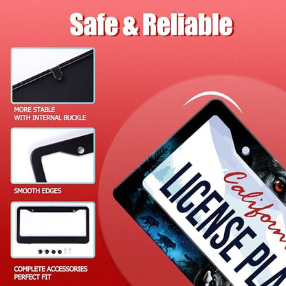 Night Wolf Howling License Plate Frame Stainless Steel 2