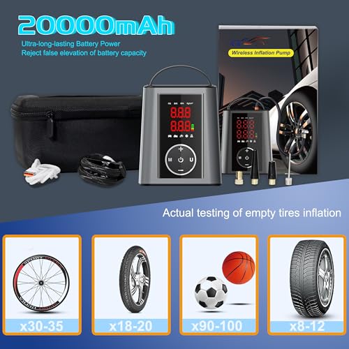 Tire Inflator Smart Fast Auto Tire Inflation 150 PSI 20000mAh Cordless Air Pump with Emergency Light for Outdoor SUV Car Motorcycle Bike Ball