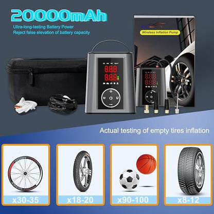 Tire Inflator Smart Fast Auto Tire Inflation 150 PSI 20000mAh Cordless Air Pump with Emergency Light for Outdoor SUV Car Motorcycle Bike Ball