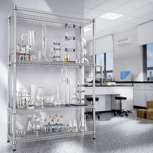 3400 LBS Garage Shelving Wide Storage Shelves 4 Tier Metal Shelves Heavy Duty Adjustable Utility Shelf Rack Chrome 17.7" D x 47.2" W x 70.4" H (4 Count)