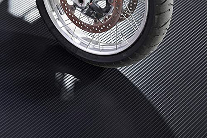 Garage Flooring 5' x 10' Midnight Black Ribbed Channel Vinyl Protector Mat