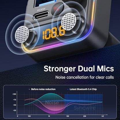 Bluetooth 5.4 FM Transmitter Car Adapter with Light Switch