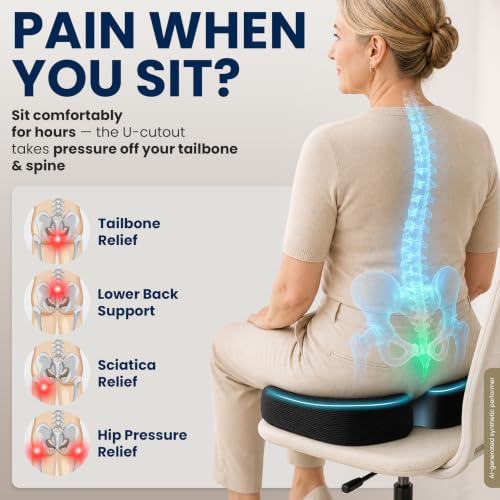 Seat Cushion Memory Foam Chair Cushion for Tailbone Pain Relief