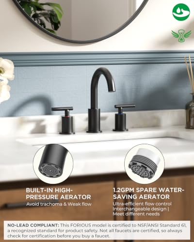 Bathroom Sink Faucet 3 Hole Black 8 Inch Widespread