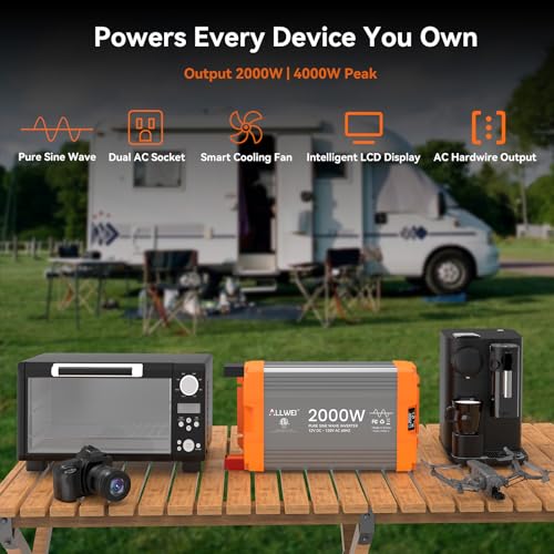 2000W Pure Sine Wave Power Inverter 12V DC to 120V AC