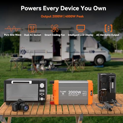 2000W Pure Sine Wave Power Inverter 12V DC to 120V AC