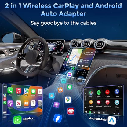 2-in-1 Wireless CarPlay & Android Auto Adapter, Plug & Play