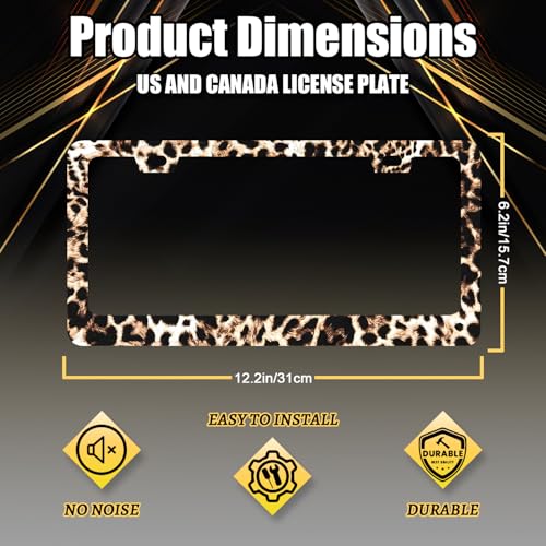 Stainless Steel Animal Brown Leopard License Plate Frame 12.2 x 6.2 Inch
