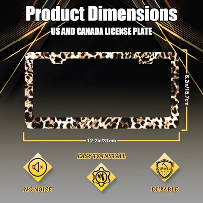 Stainless Steel Animal Brown Leopard License Plate Frame 12.2 x 6.2 Inch