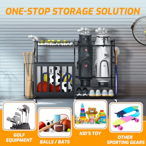 Rolling Ball Storage Rack and Sports Equipment Organizer