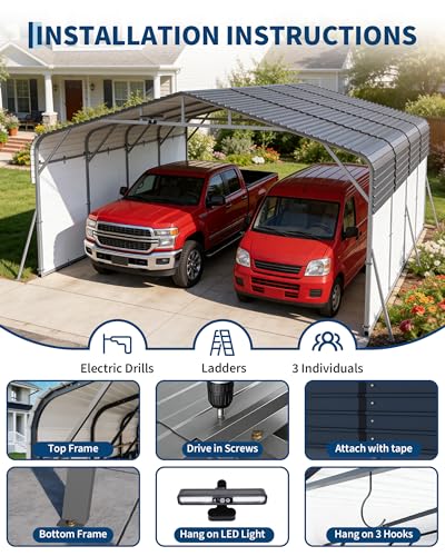 20x20FT Metal Carport Heavy